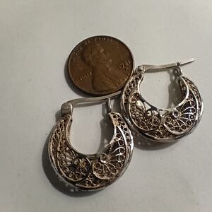 Intricate Silver Filigree Hoop Earrings